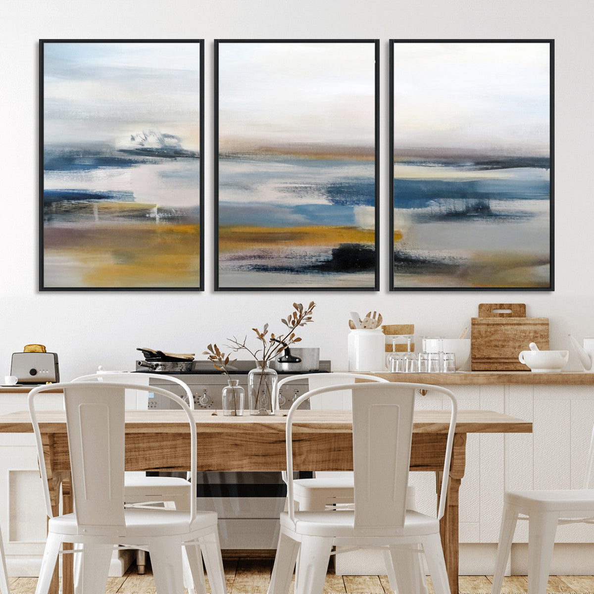 Abstract Landscape Wall Art Canvas | 3 Panel Modern Blue,