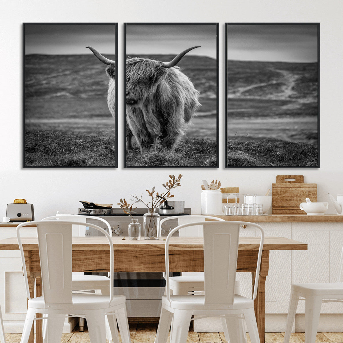 Fluffy Cattle Wall Art Print, Highland Cow Canvas, Framed