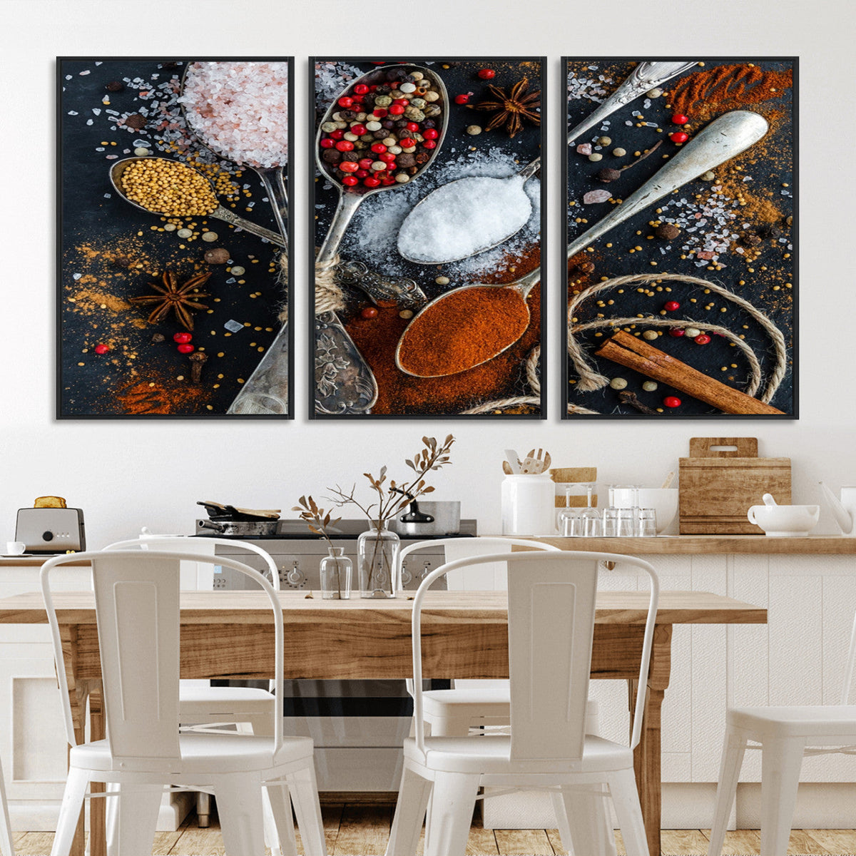 Spices and Seasonings Canvas Wall Art – Colorful Triptych