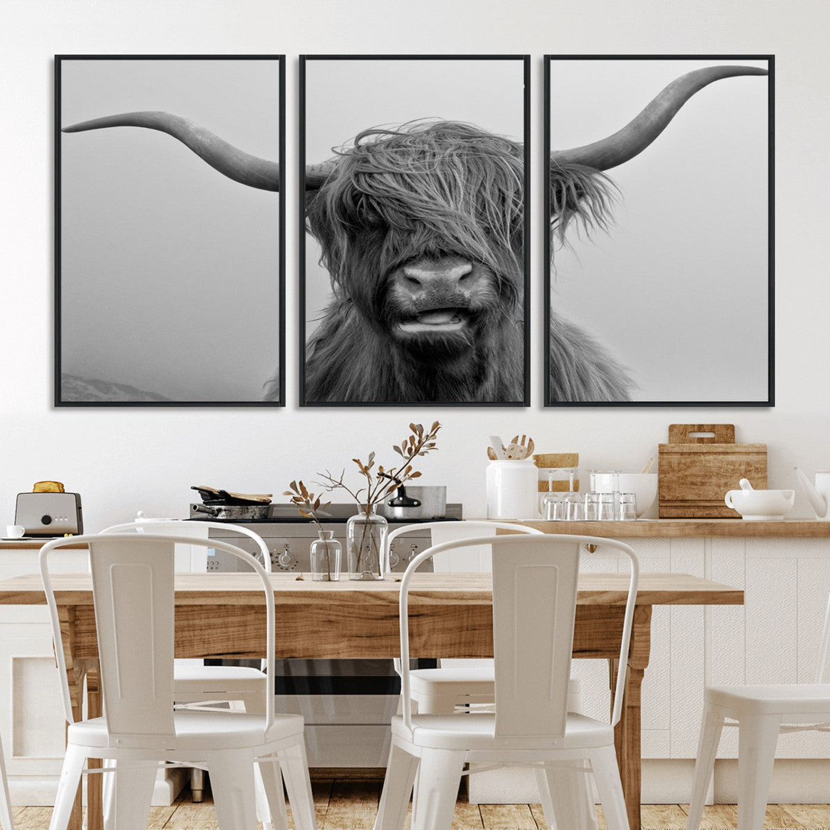 Texas Cow Wall Art Canvas, Texas Longhorn Cattle Canvas