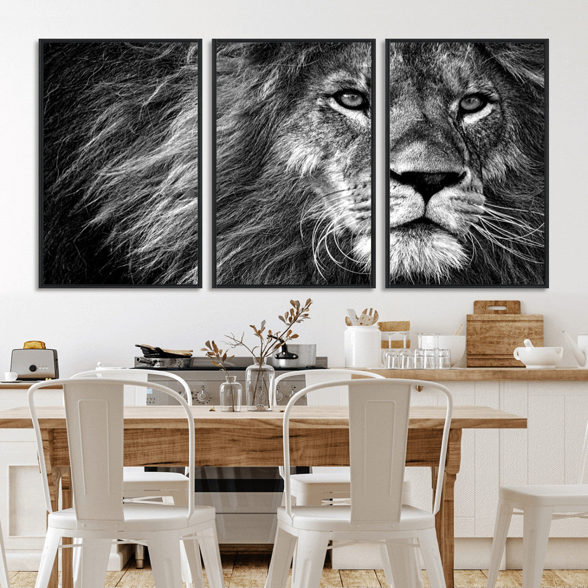 Black and White Lion Canvas Wall Art Print – Wildlife