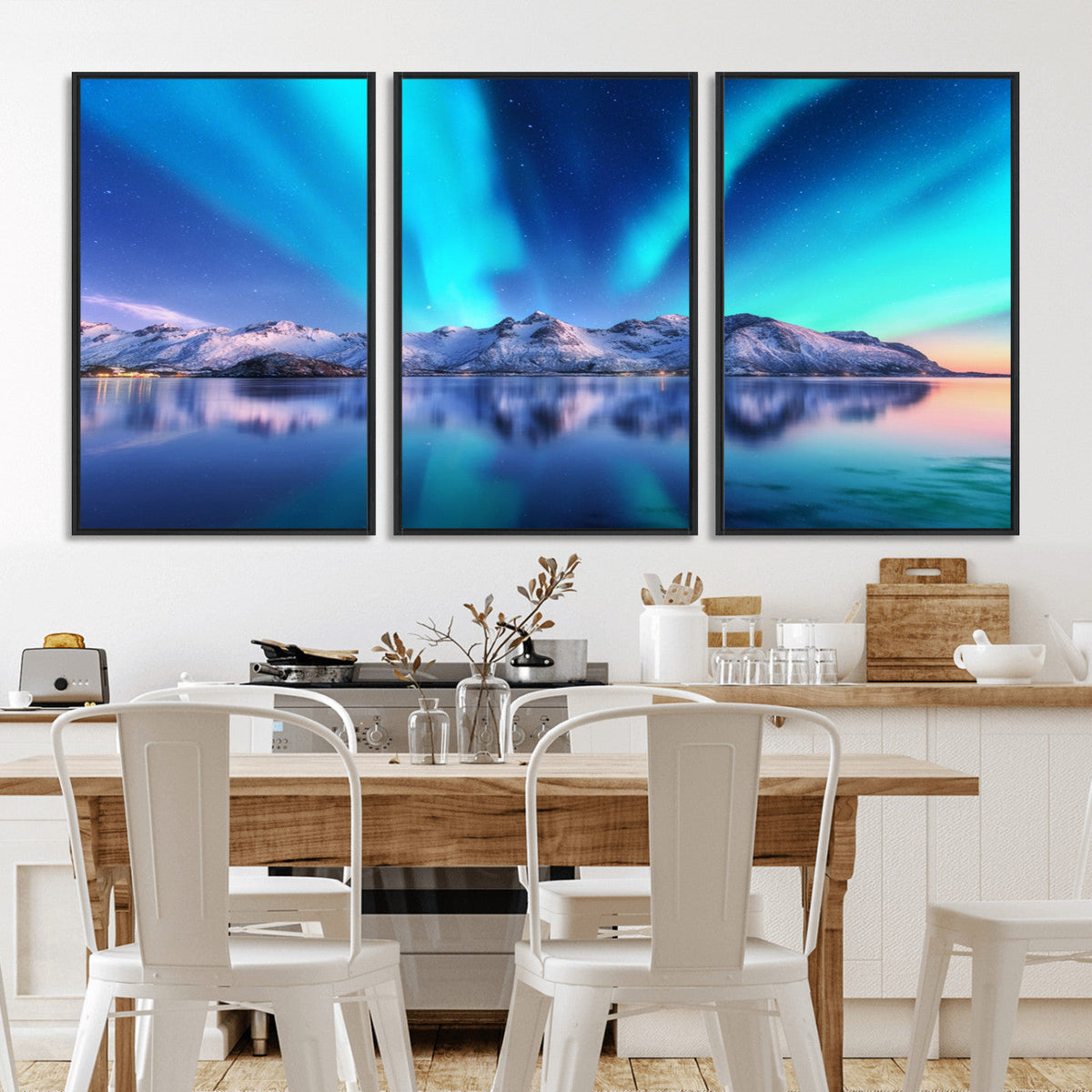 Northern Lights above Mountain Wall Art, Northern Lights