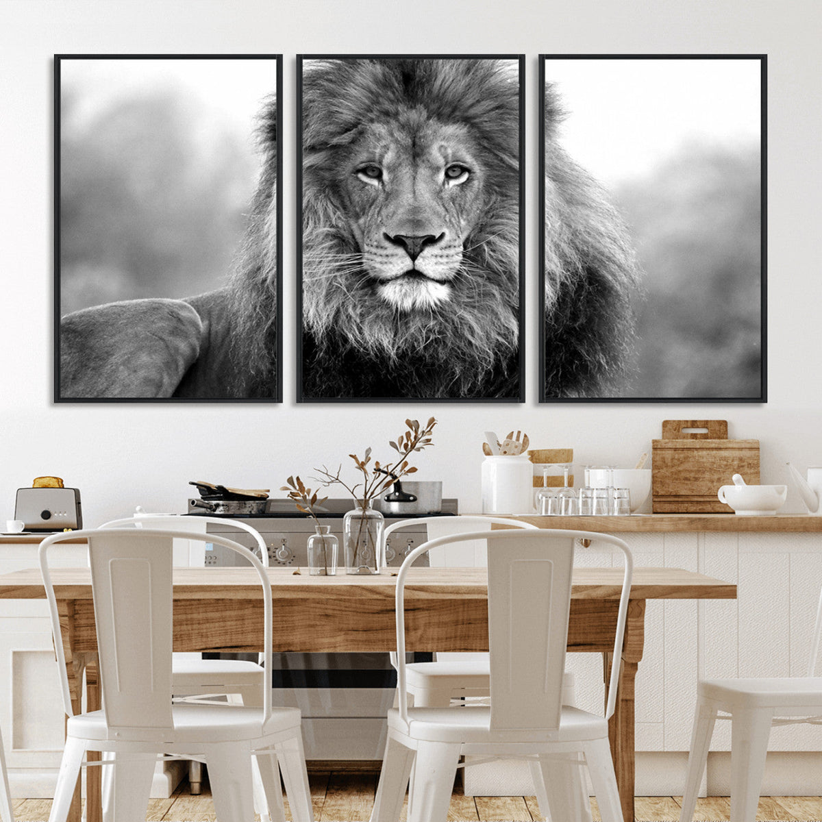 Black and White Lion Canvas Wall Art – Animal Print Artwork