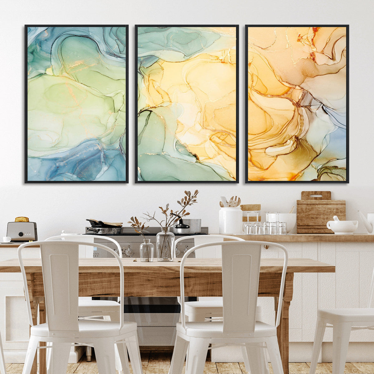 Green and Yellow Marble Fluid Effect Wall Art, Green and