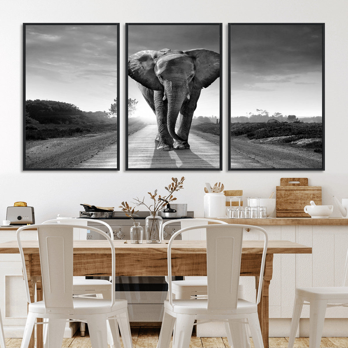 Black and White Elephant Wall Art Canvas Print