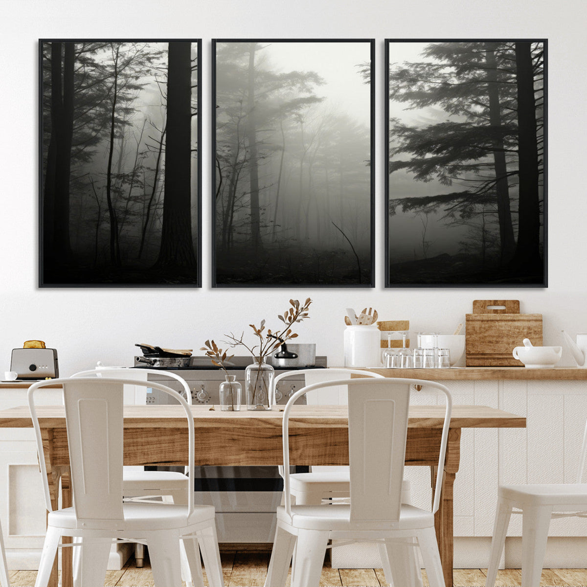 Misty Forest Wall Art Premium Canvas Print a Foggy and