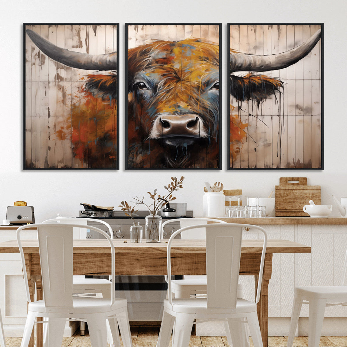 Abstract Bull Highland Cow Canvas Wall Art Print – Vibrant