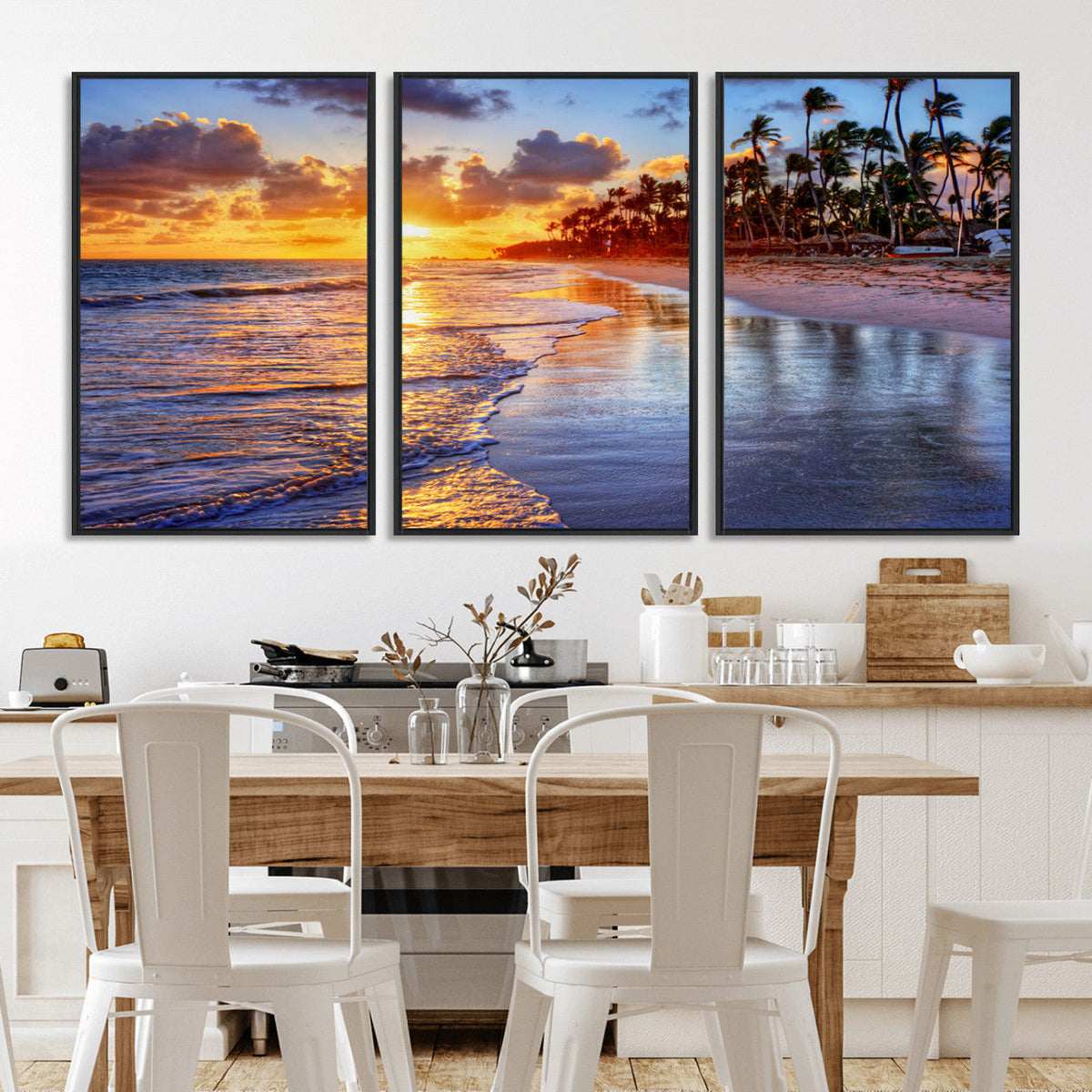 Serene Beach Sunset Wall Art Canvas- Coastal Seascape Print