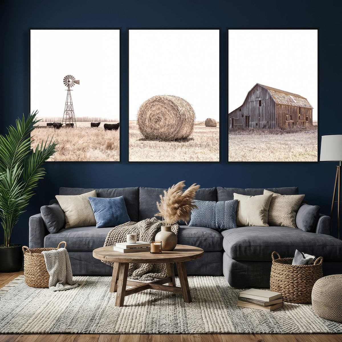 Rustic Farmhouse Wall Art Set of 3 – Country Barn and Wheat