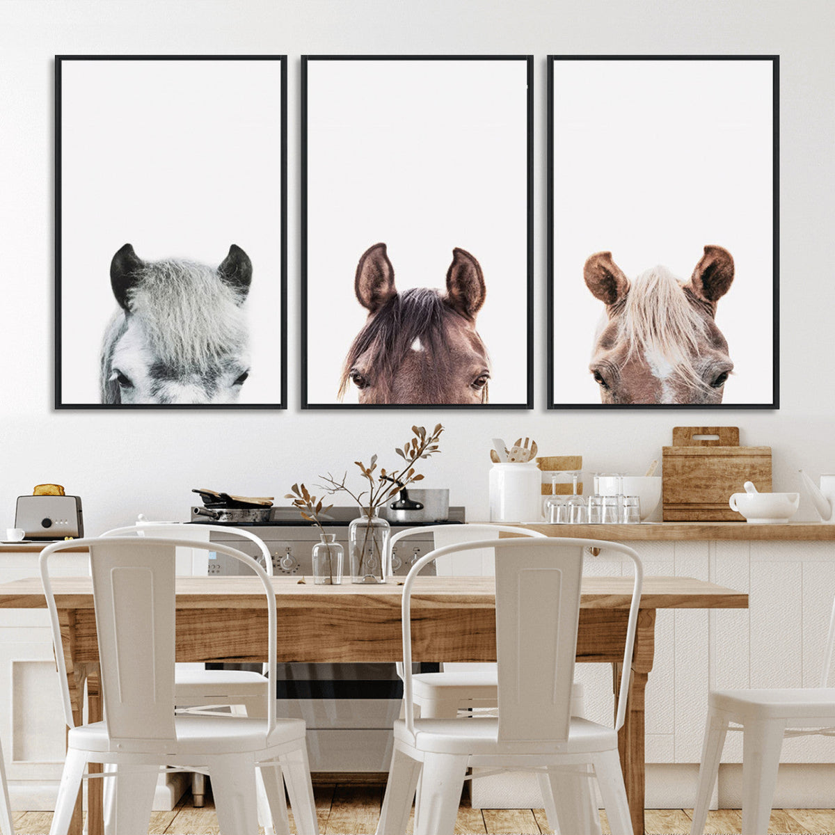 Horse Wall Art - Minimalist Horse Triptych Wall Art – Modern