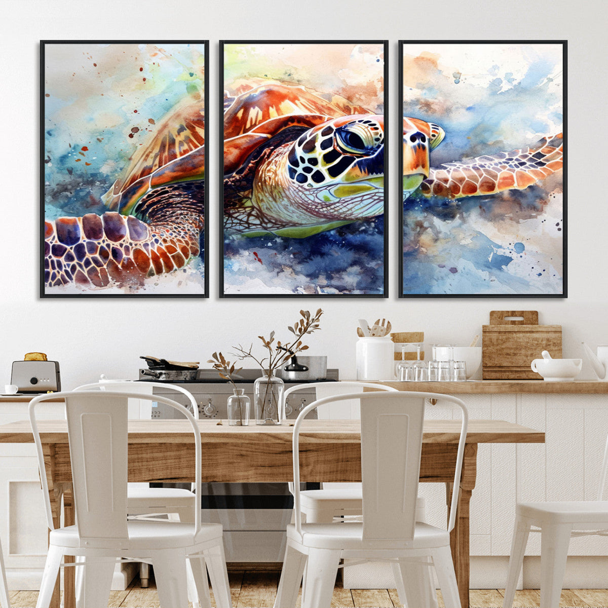Watercolor Sea Turtle Wall Art Canvas Print - Vibrant Ocean