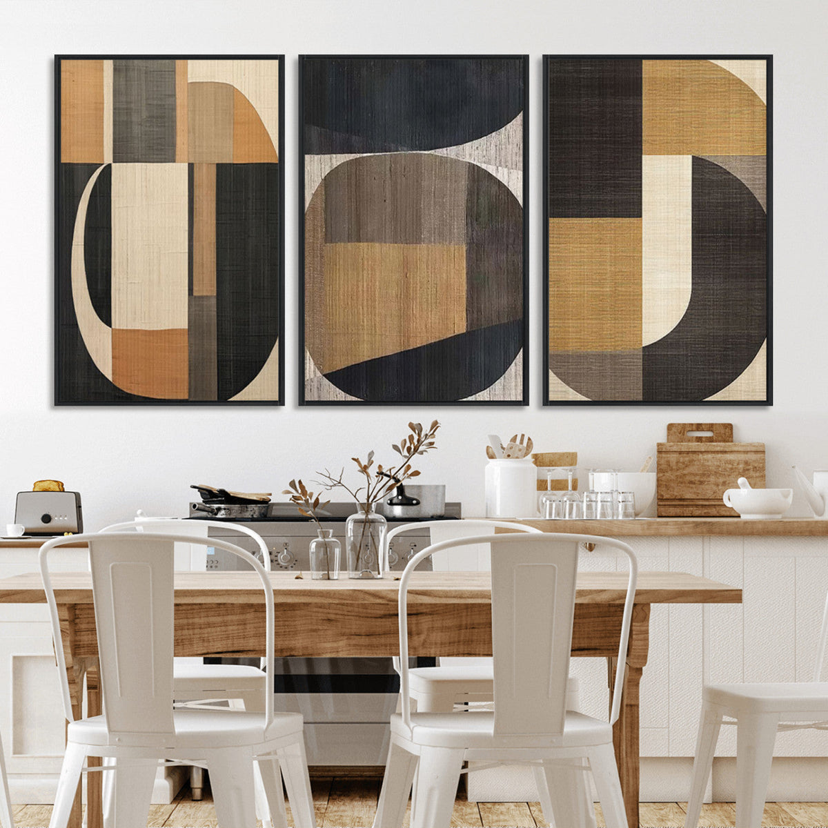 Modern Brown Wabi Sabi Wall Art Canvas Print Set – Framed