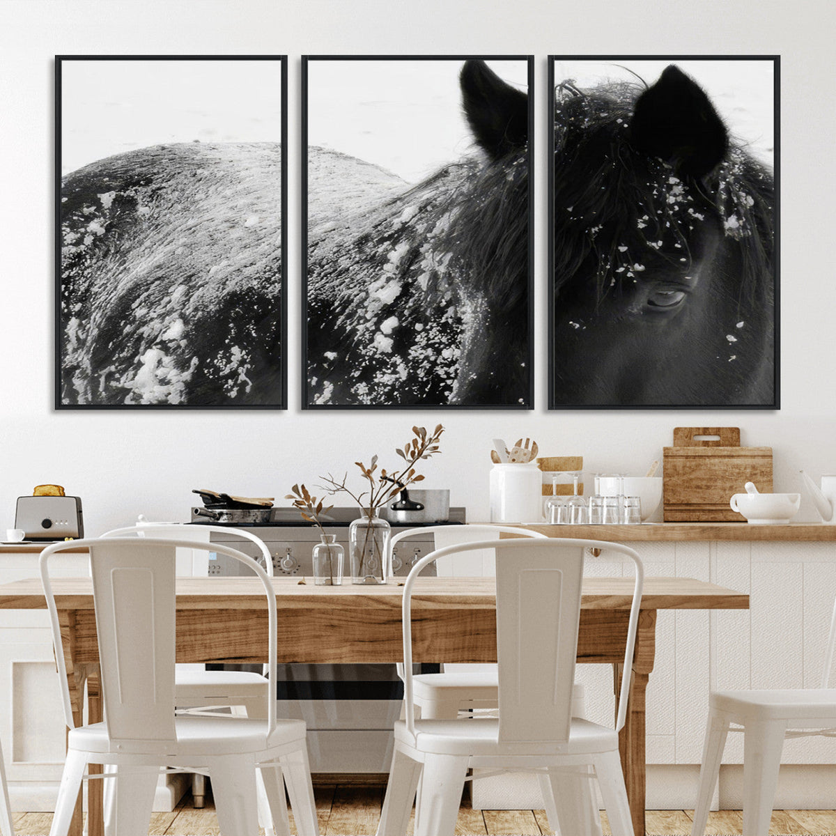 Black Horse in Snow Canvas Print | Winter Horse Wall Art |