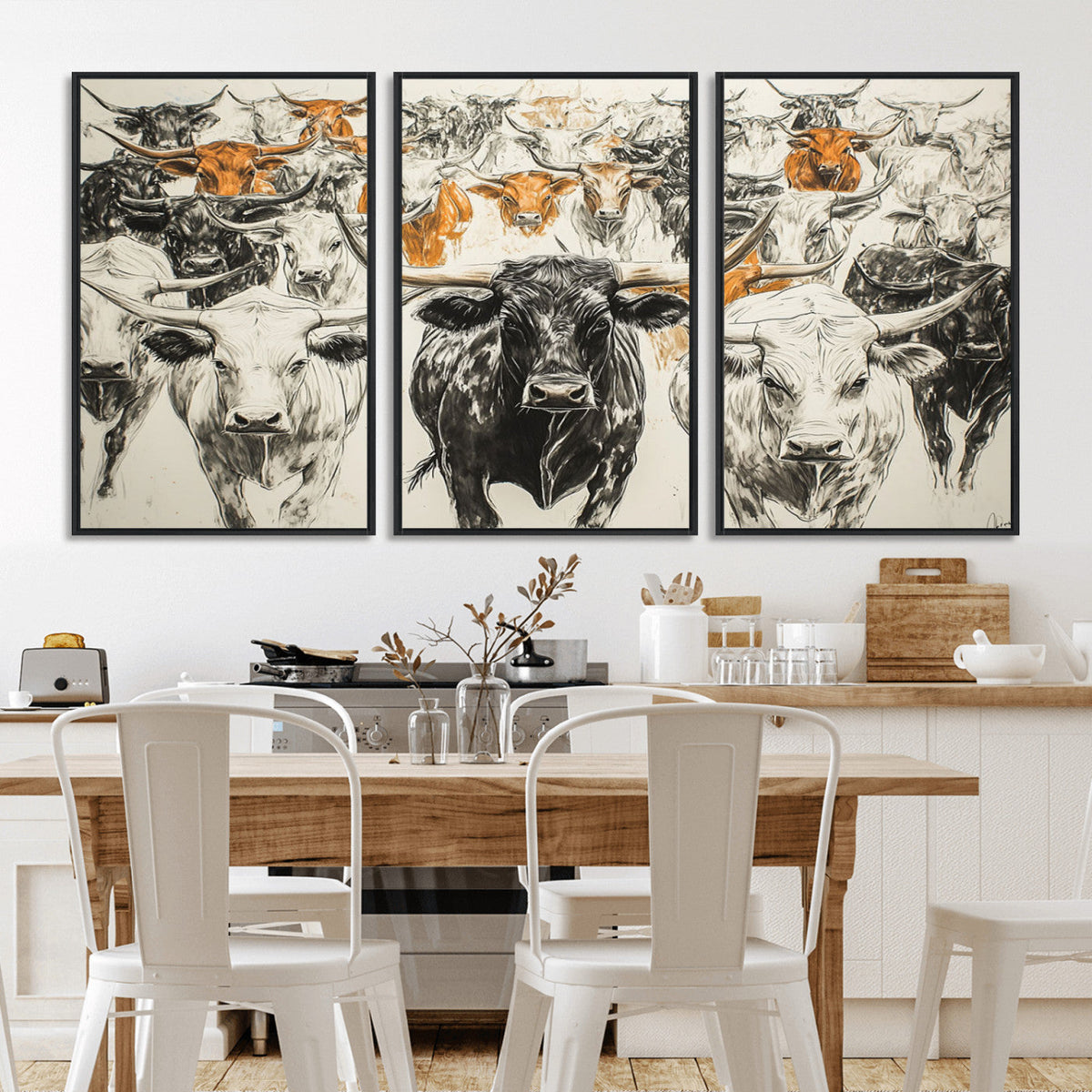 Texas Longhorn Wall Art Canvas Print – Herd Abstract Cow