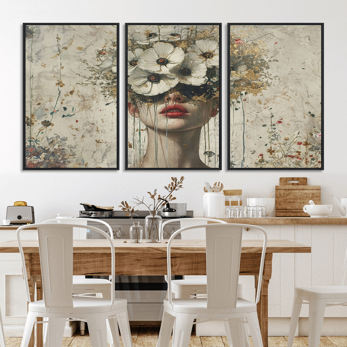Abstract Floral Women Patel Wall Art Canvas Print
