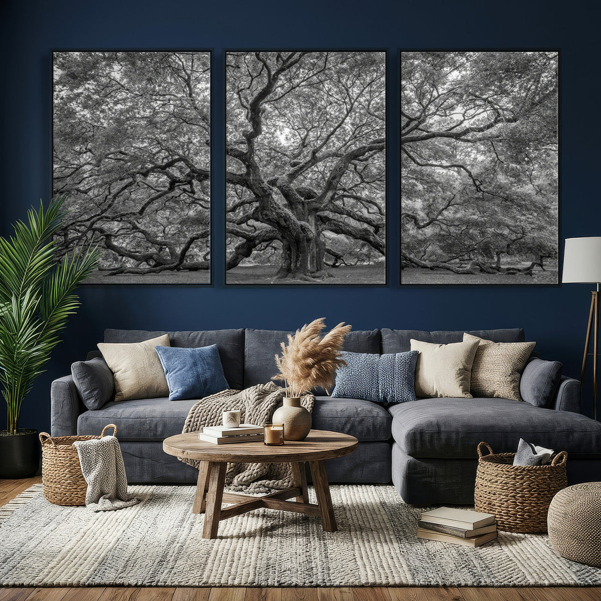 Majestic Angel Oak Tree Black and White Canvas Print – Multi