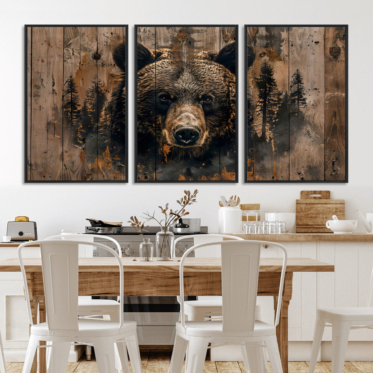 Rustic Grizzly 399 Wall Art | Triptych Canvas Print | Rustic
