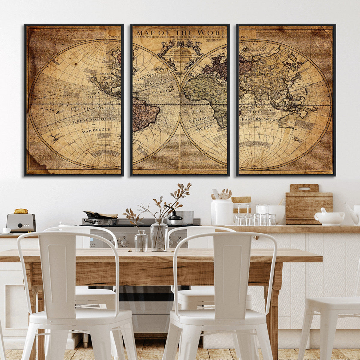 Vintage World Map Wall Art Canvas – Antique Style Push Pin