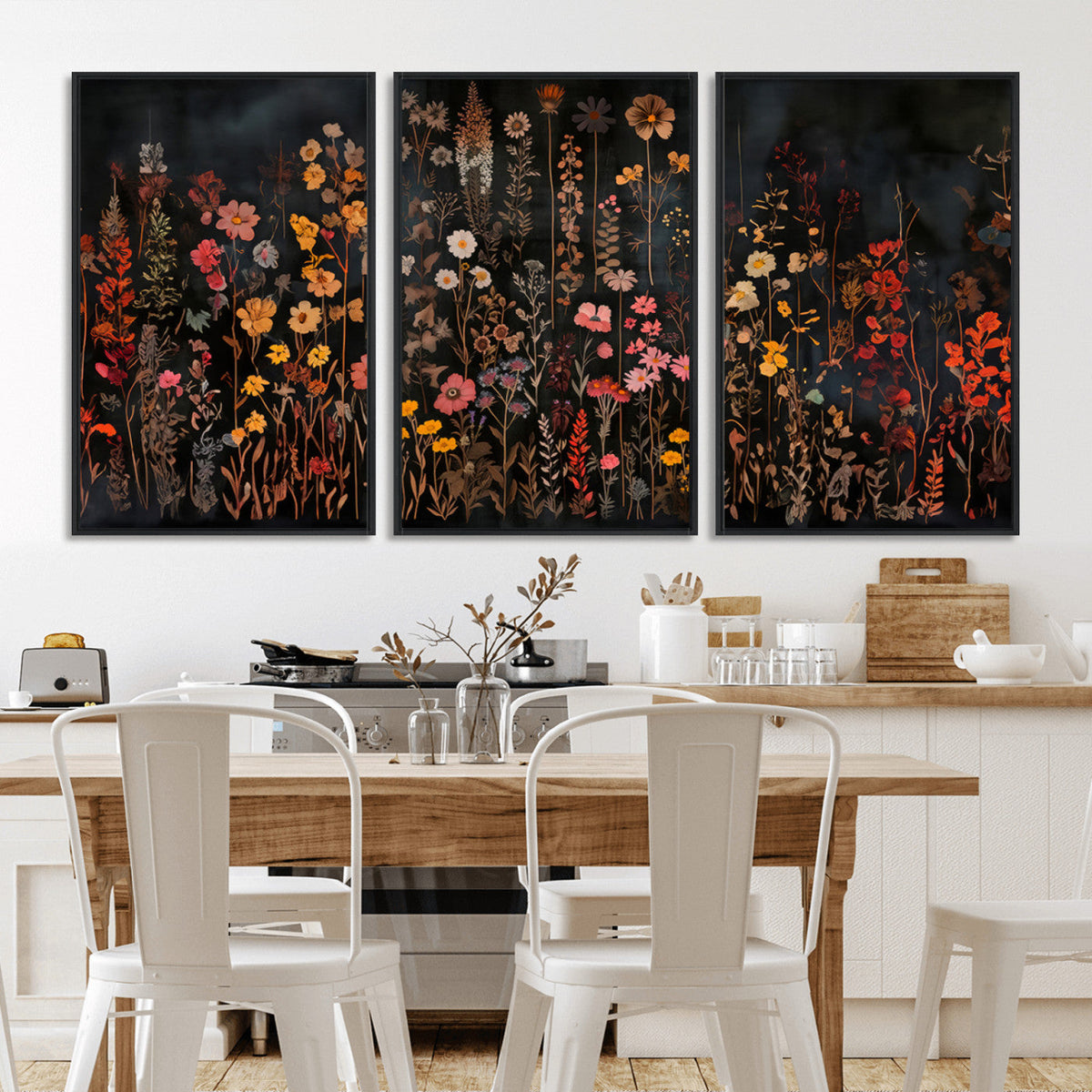 Large Floral Painting Print Illustration Flowers Canvas Wall