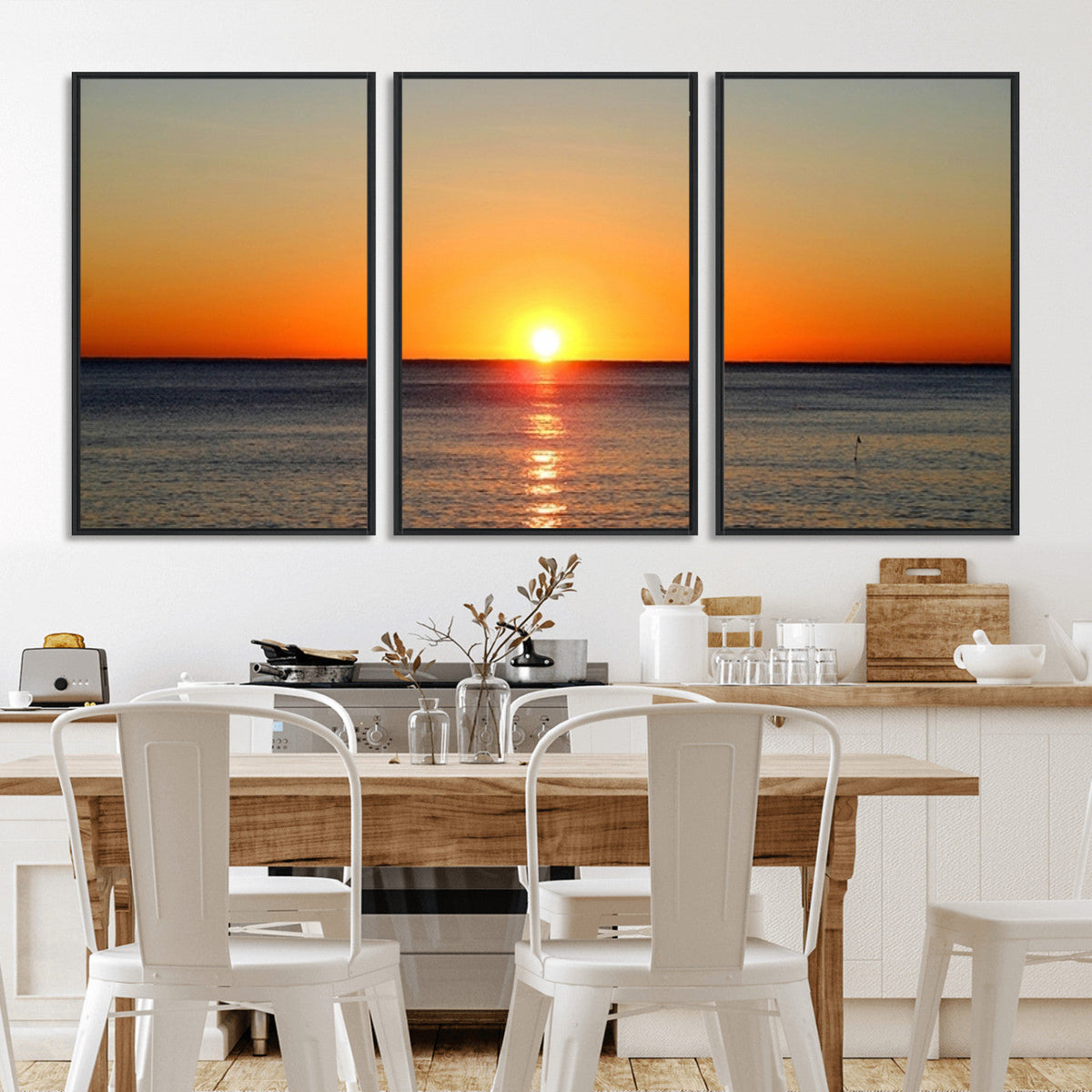 Golden Horizon Sunset Over Ocean Wall Art Canvas Print –