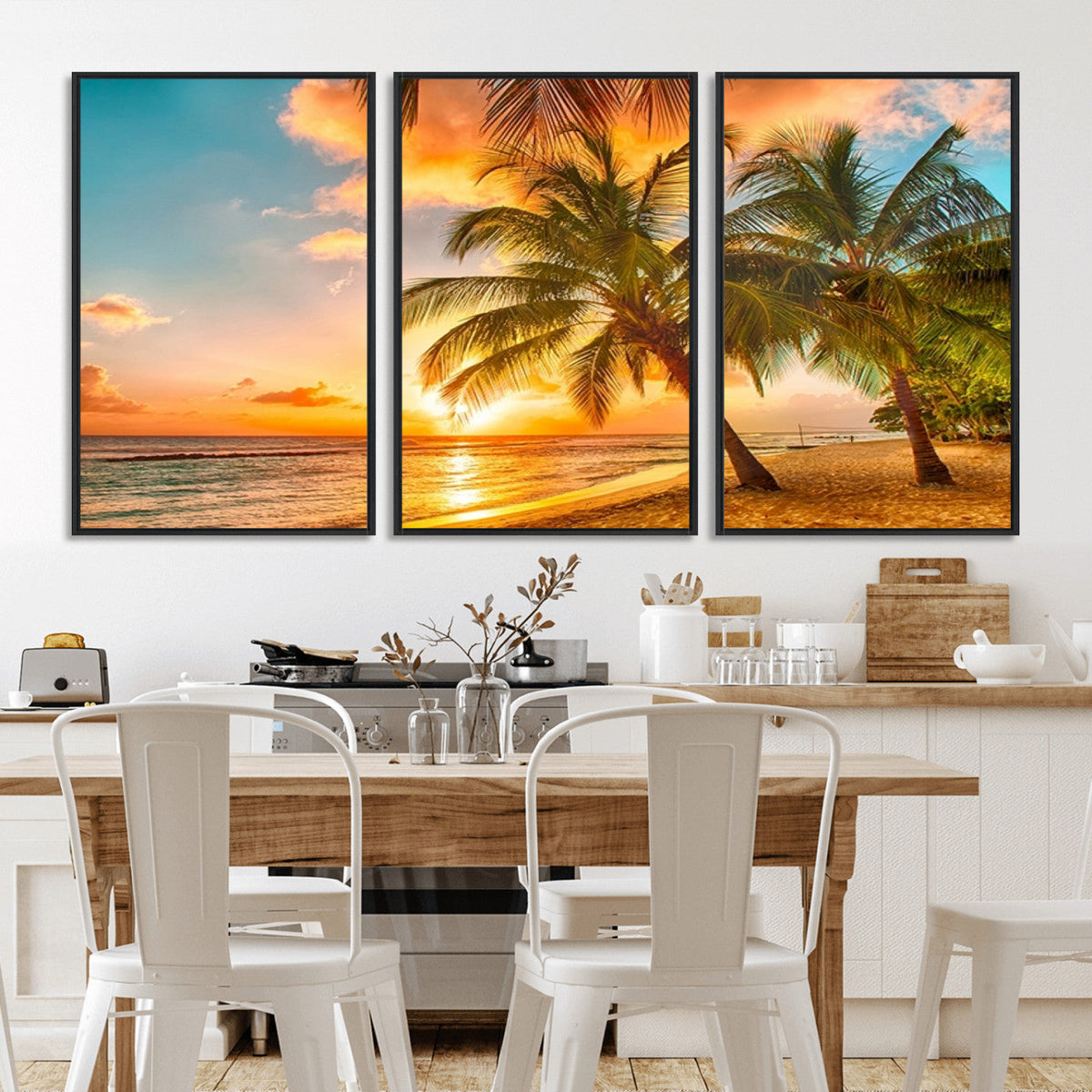 Tropical Sunset Beach Canvas Wall Art Print – Vibrant Palm