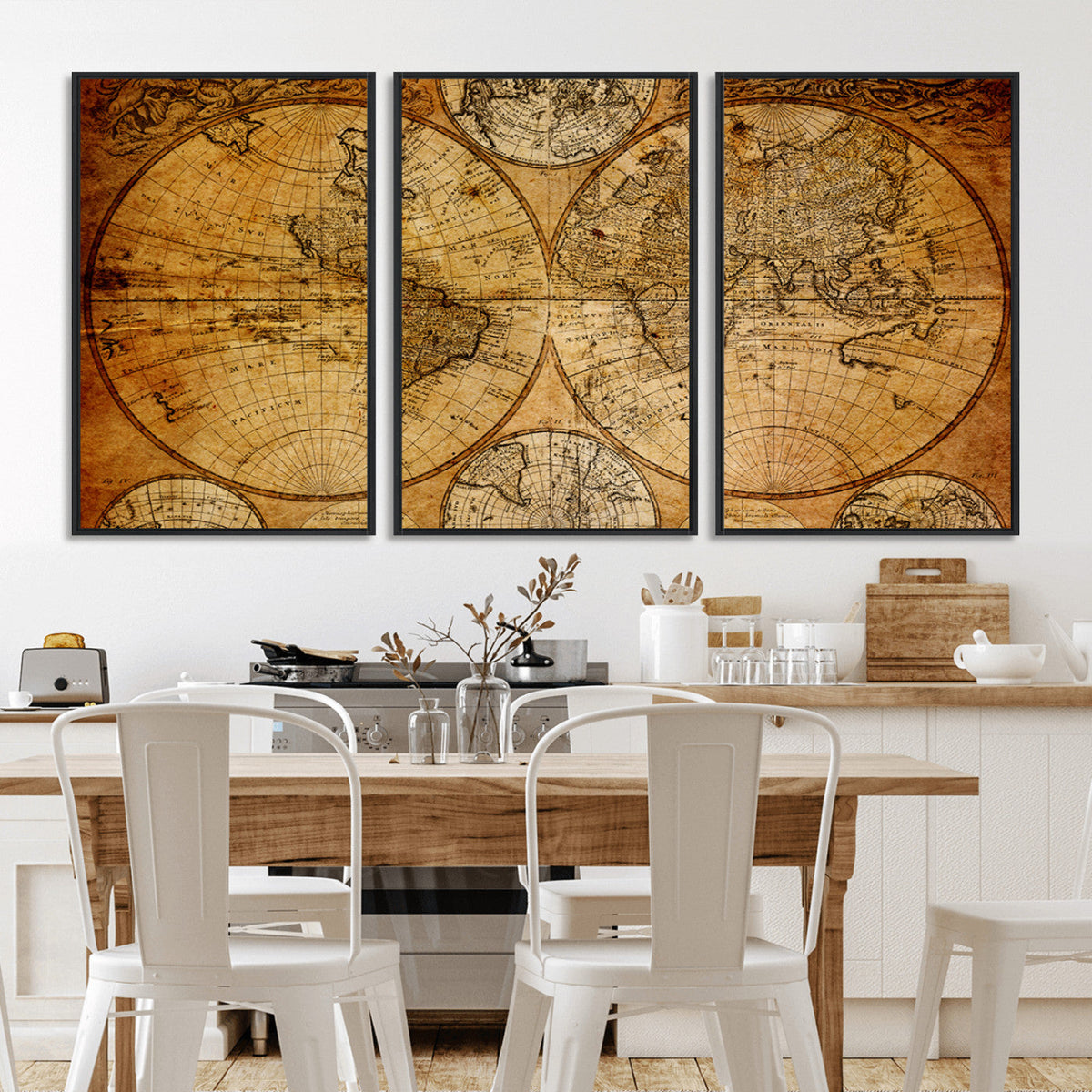 Vintage World Map Canvas Print – Antique Push Pin Travel