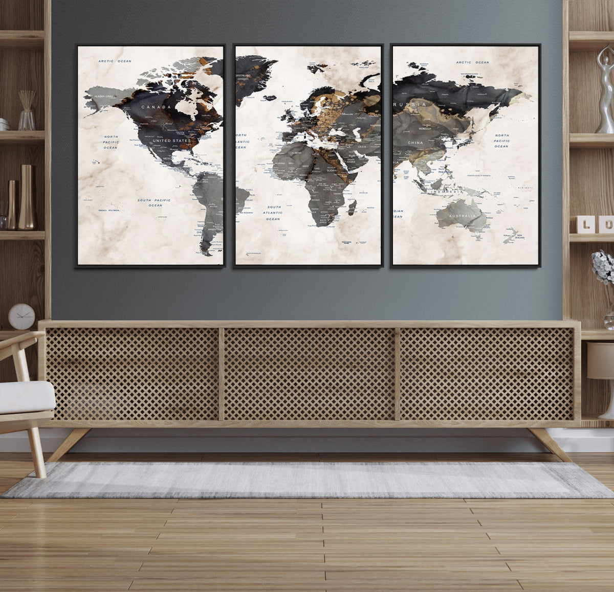 Abstract Map Printing - Modern World Map Canvas Wall Art for