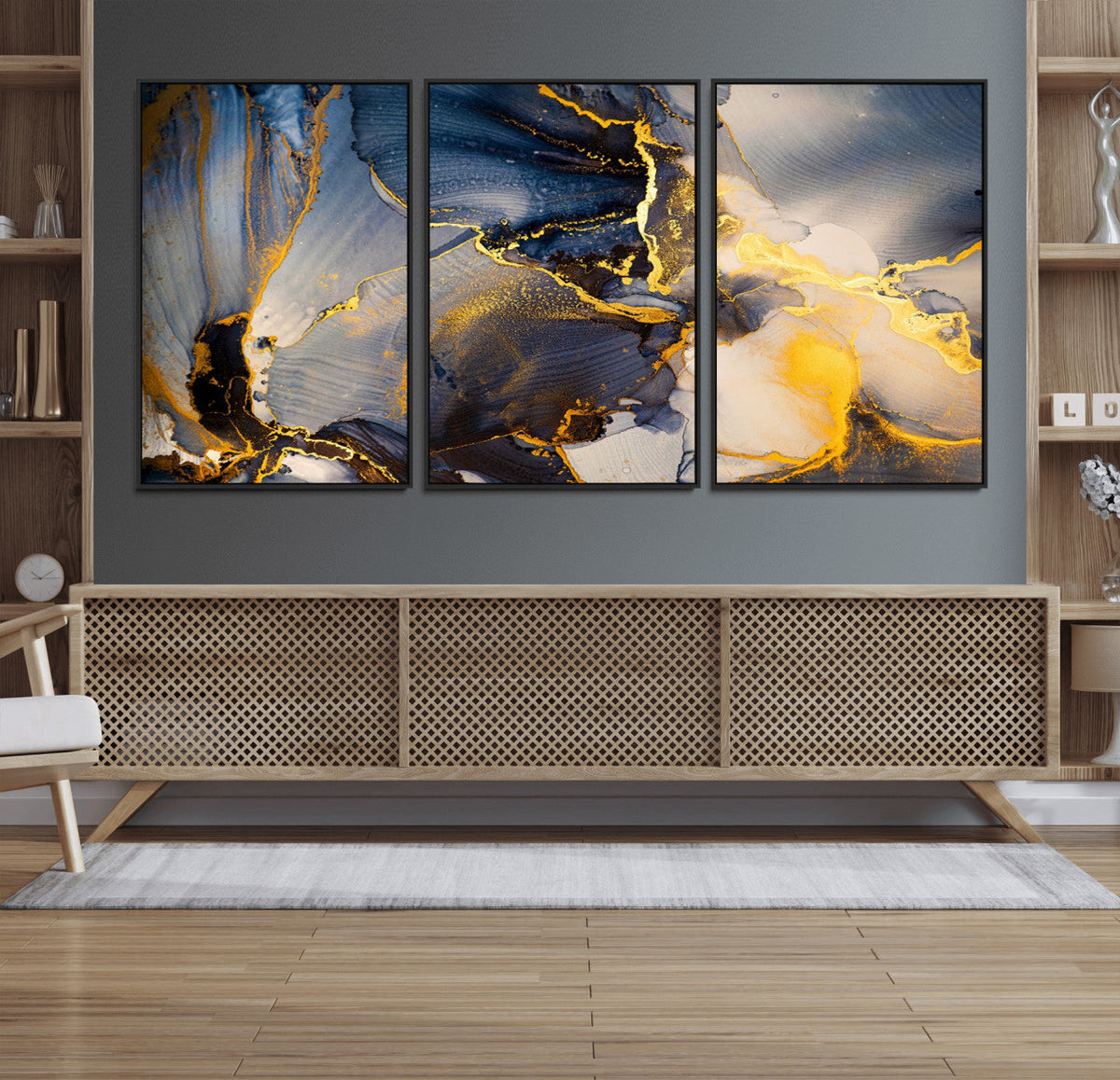 Large Abstract Wall Art Print - Gold and Blue Abstract