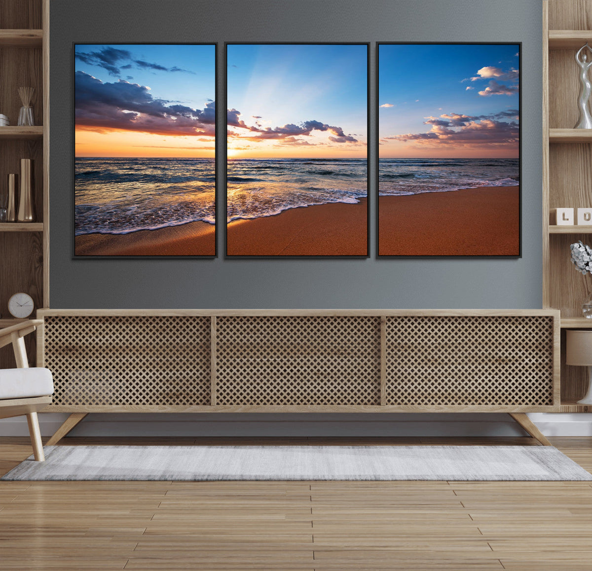 Serene Ocean Sunset Canvas Print, Golden Hour Beach Wall