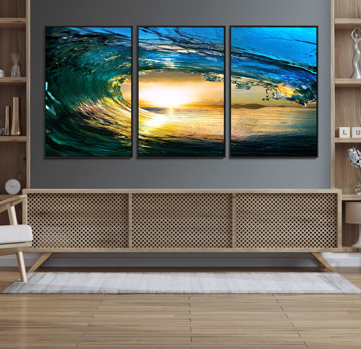 Ocean Wave at Sunset Canvas Art, Large Wall Print of Vibrant