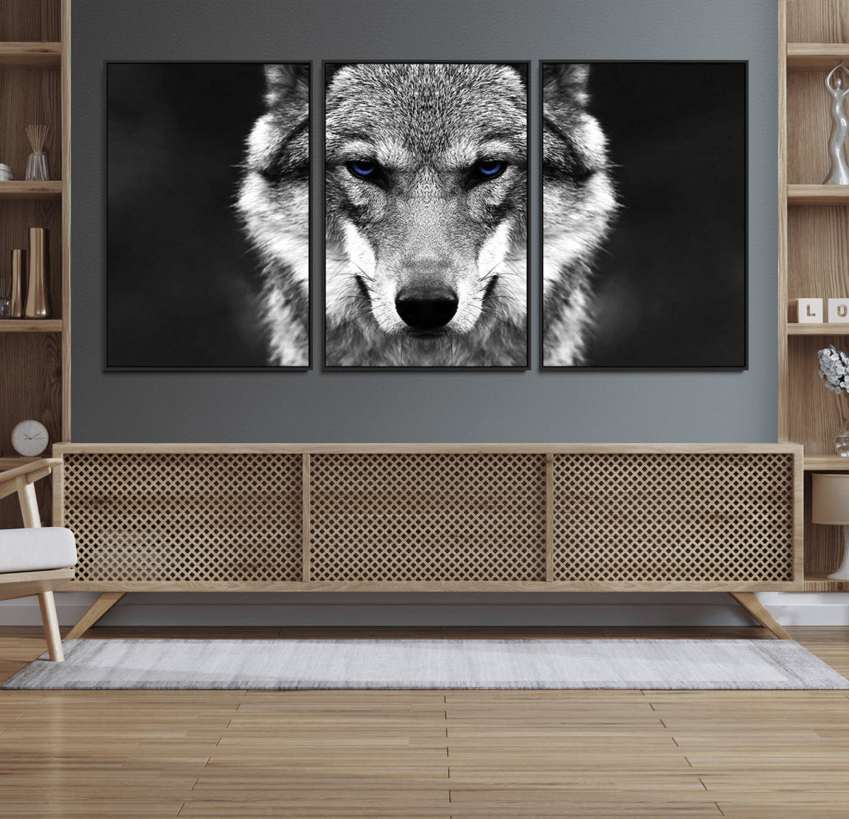 Black and White Wild Wolf Wall Art Canvas Print