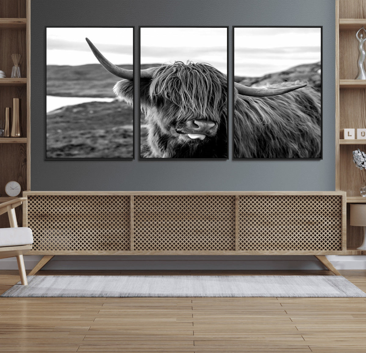 Longhorn Steer Canvas Print Wall Art, Highland Cow Canvas