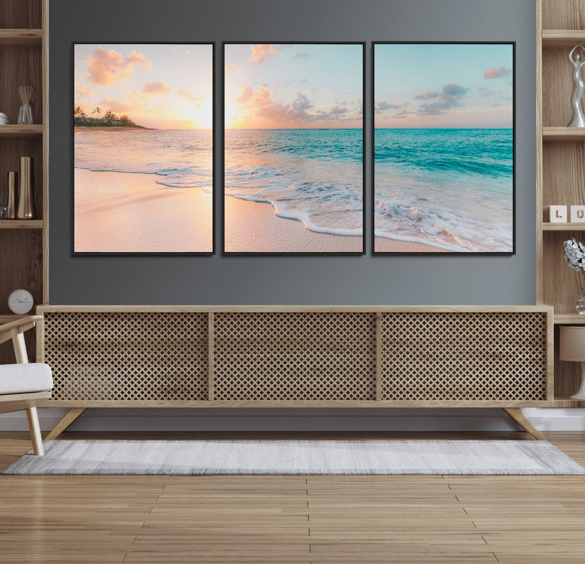 Beach Sunrise Wall Art, Coastal Seascape Canvas Print, Ocean