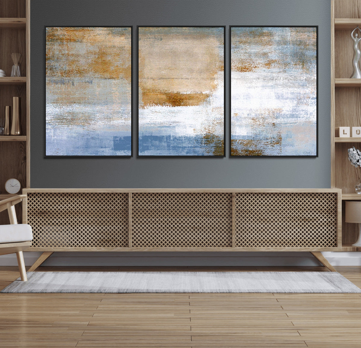 Blue Multi Panel Abstract Wall Art Canvas, Abstract Blue and