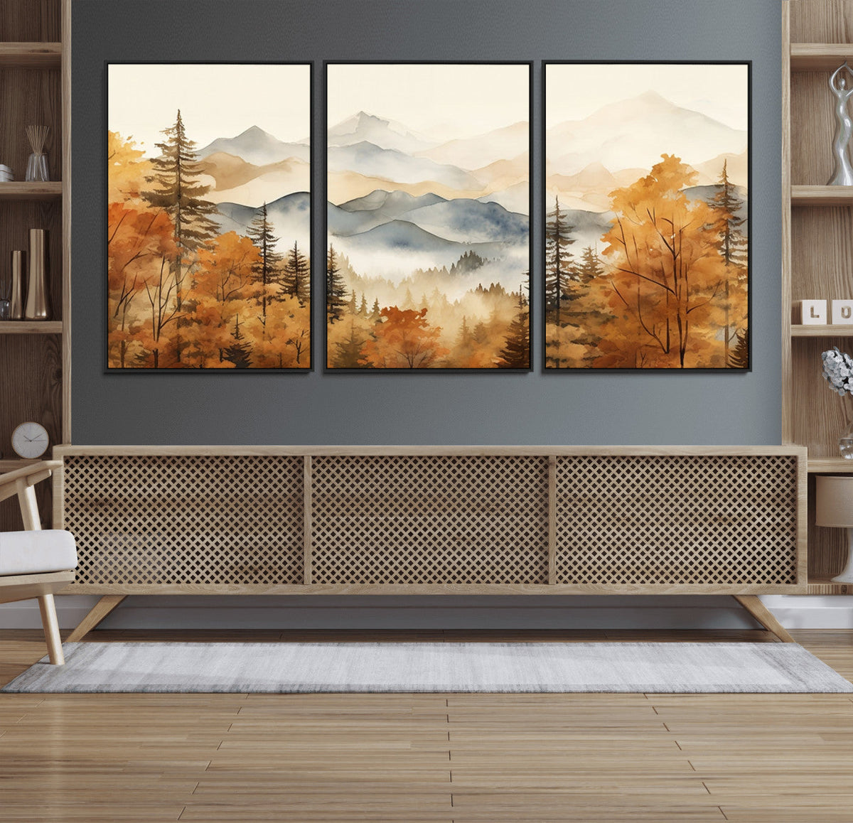 Golden Autumn Forest Wall Art Canvas | Mountain Landscape