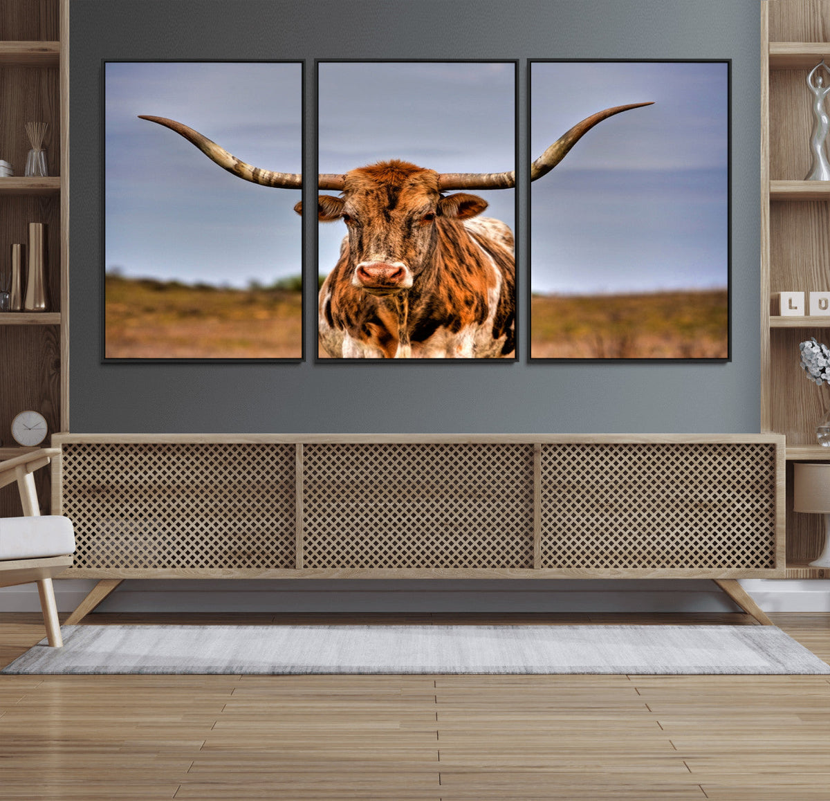Texas Longhorn Wall Art Print, Framed Longhorn Cow Wall Art