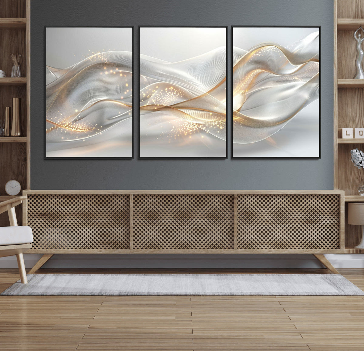 Abstract art Grey and Gold Lines Wall Art