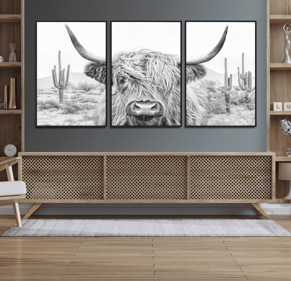 Rustic Charm | Cow Longhorn Black White Bighorn Wall Art