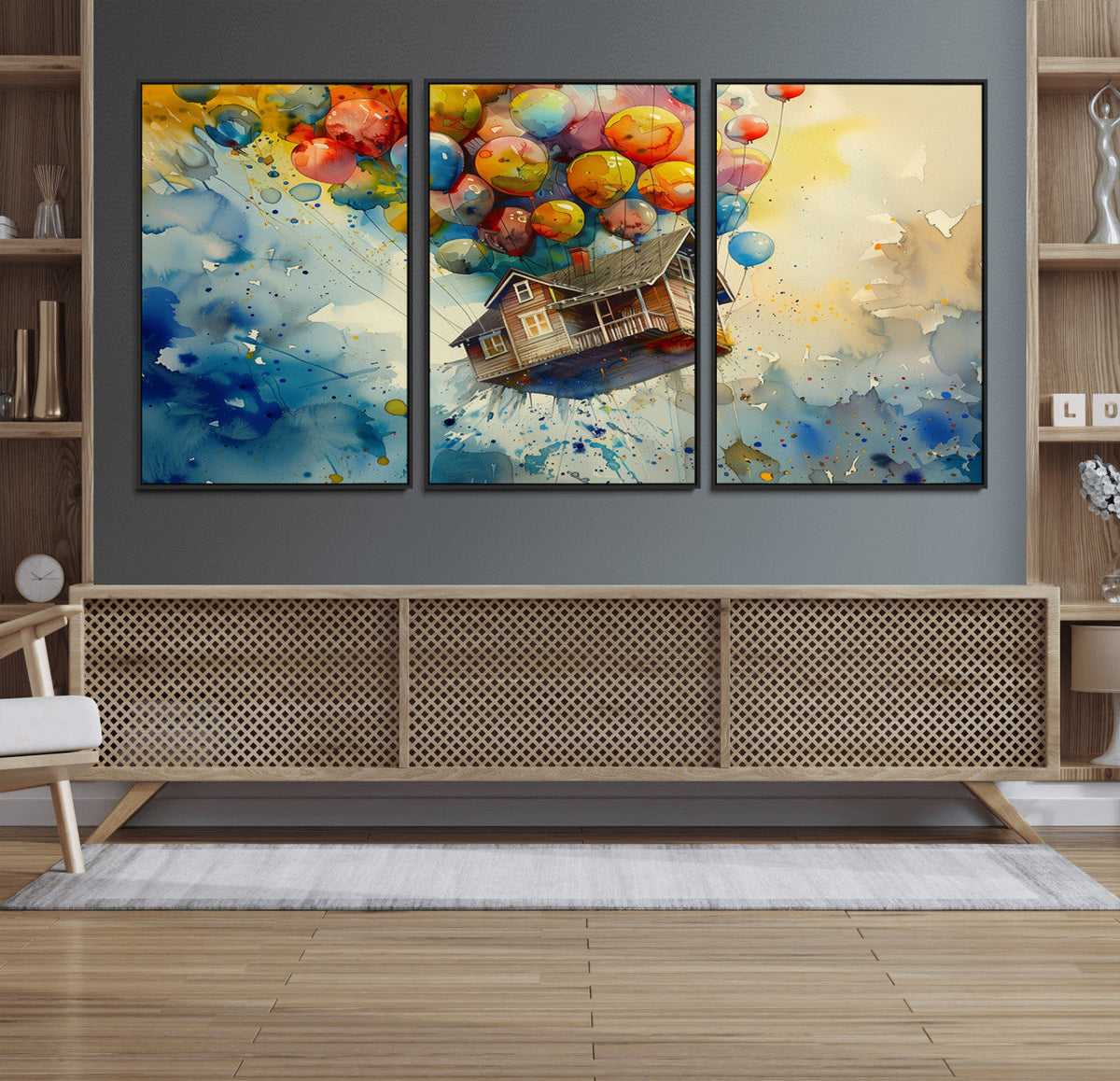 UP-Inspired Floating House with Balloons Canvas Art –
