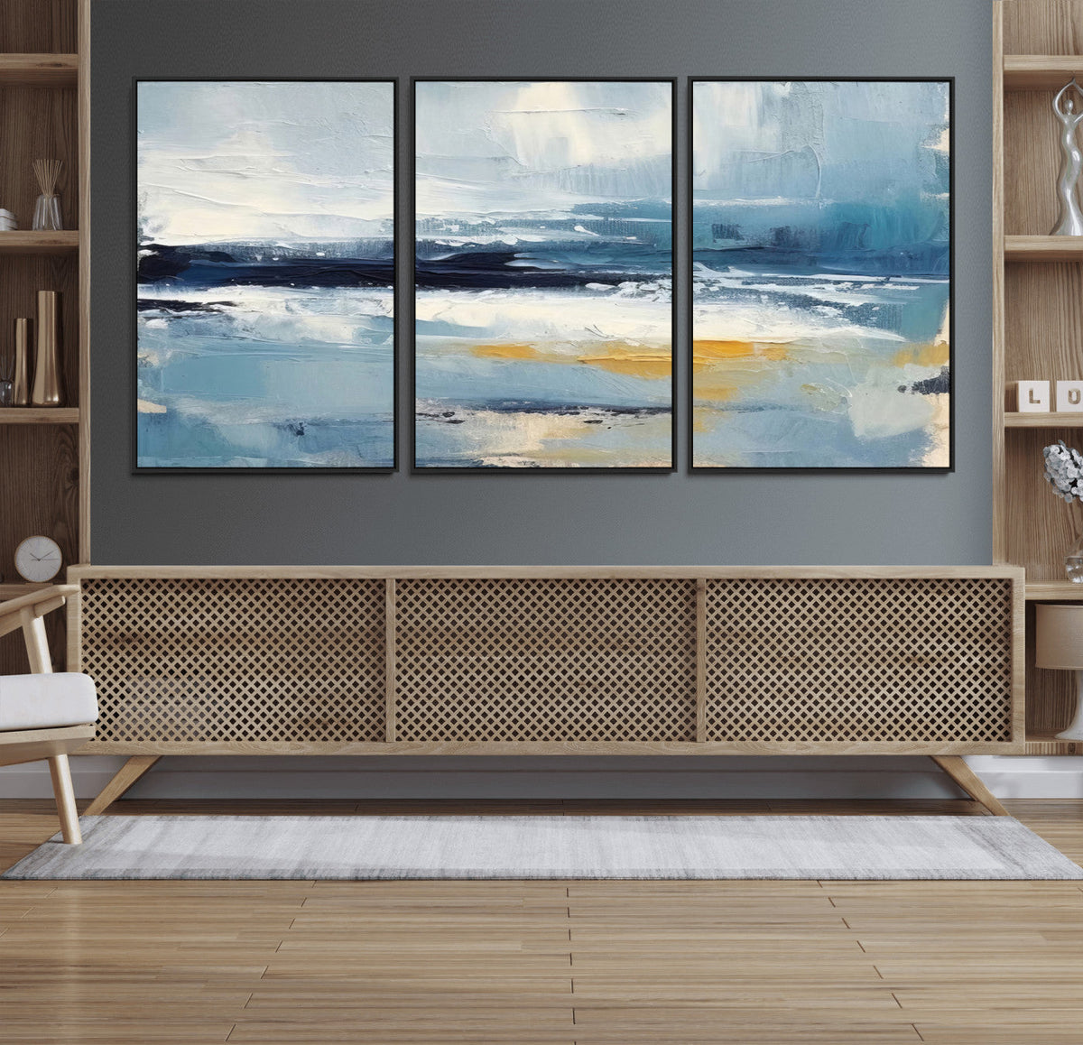 Abstract Ocean Canvas Wall Art - Coastal Blue and Gold