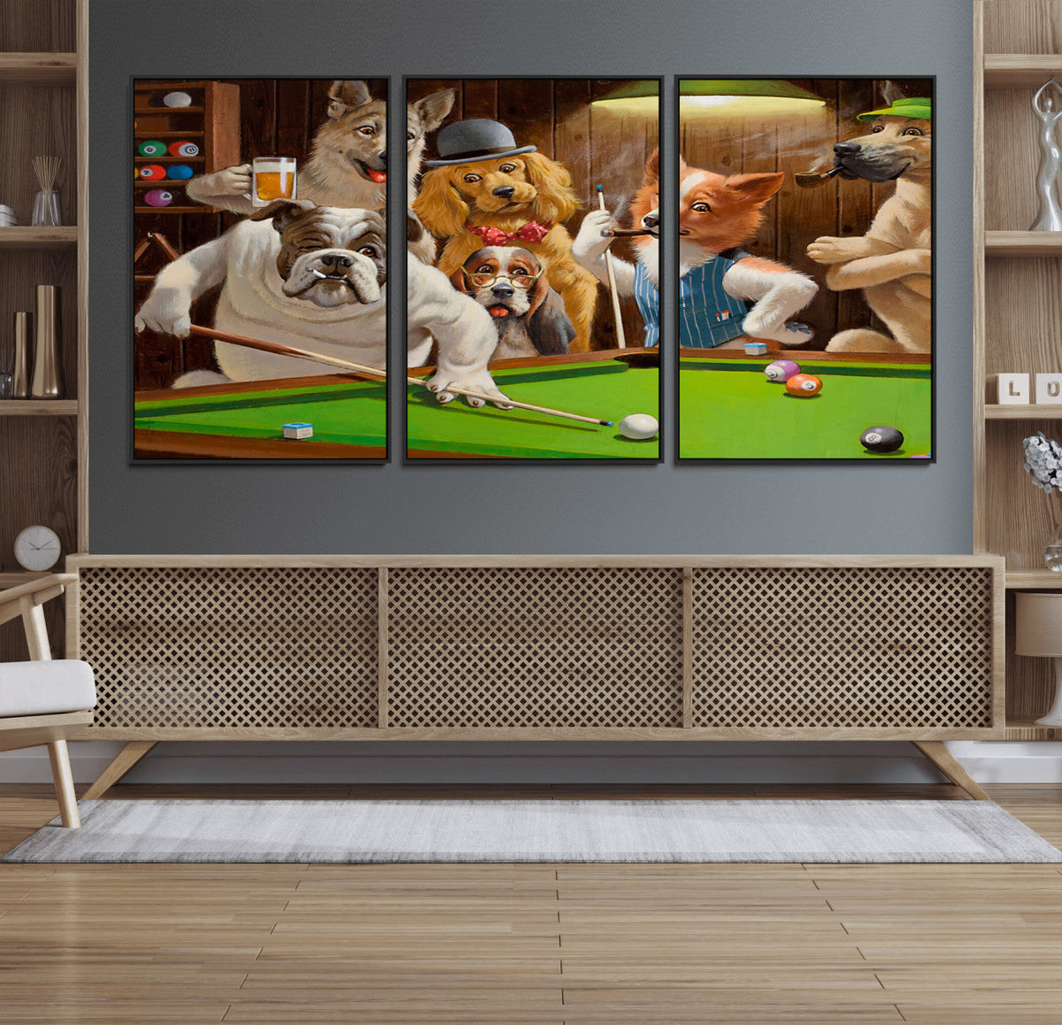 Dogs Playing Pool Canvas Wall Art Funny Gifts Dog Print