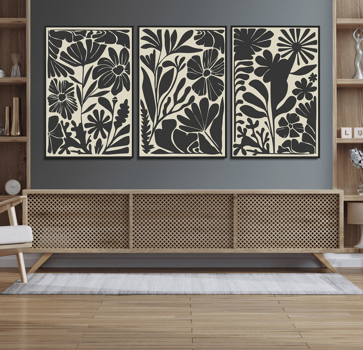 Modern Botanical Wall Art - Floral Black and White Canvas