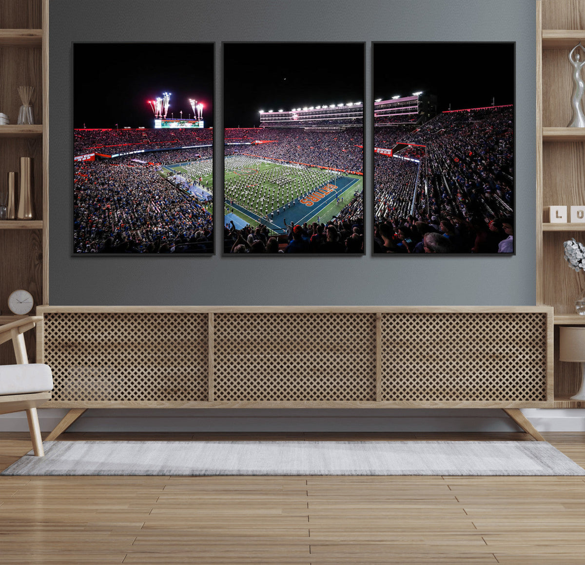 Ben Hill Griffin Stadium Night Game Triple Canvas Wall Art -