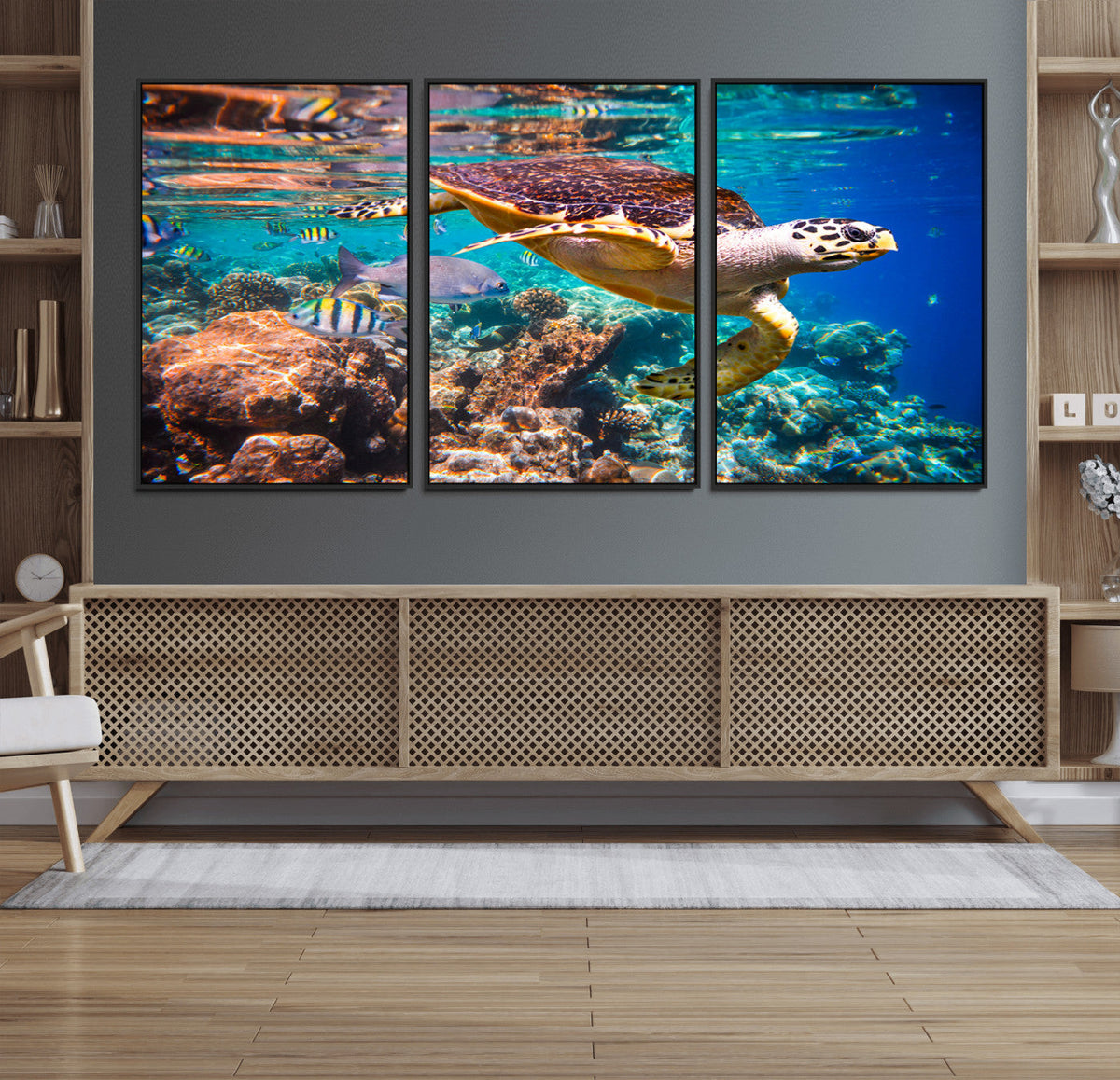 Sea Turtle Wall Art Canvas Print – Vibrant Ocean Coral Reef