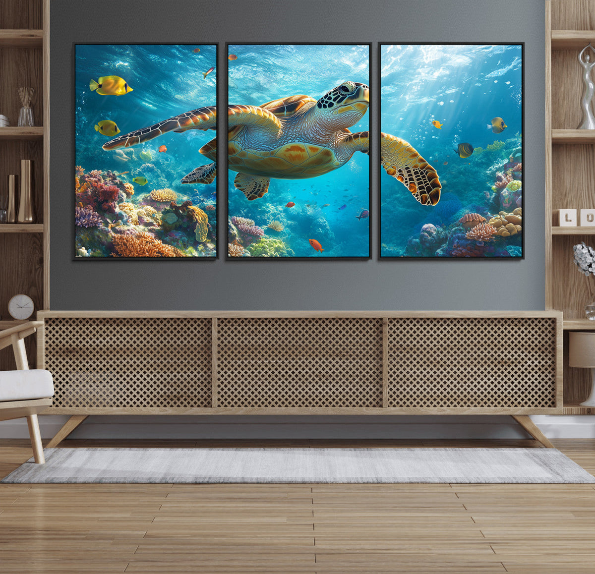 Sea Turtle Underwater Canvas Wall Art Print - Vibrant Ocean