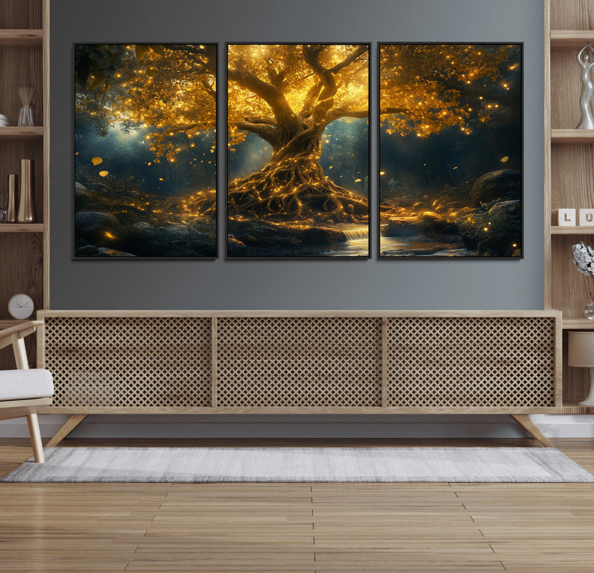 Golden Tree of Life Canvas Wall Art Print - Majestic Glowing