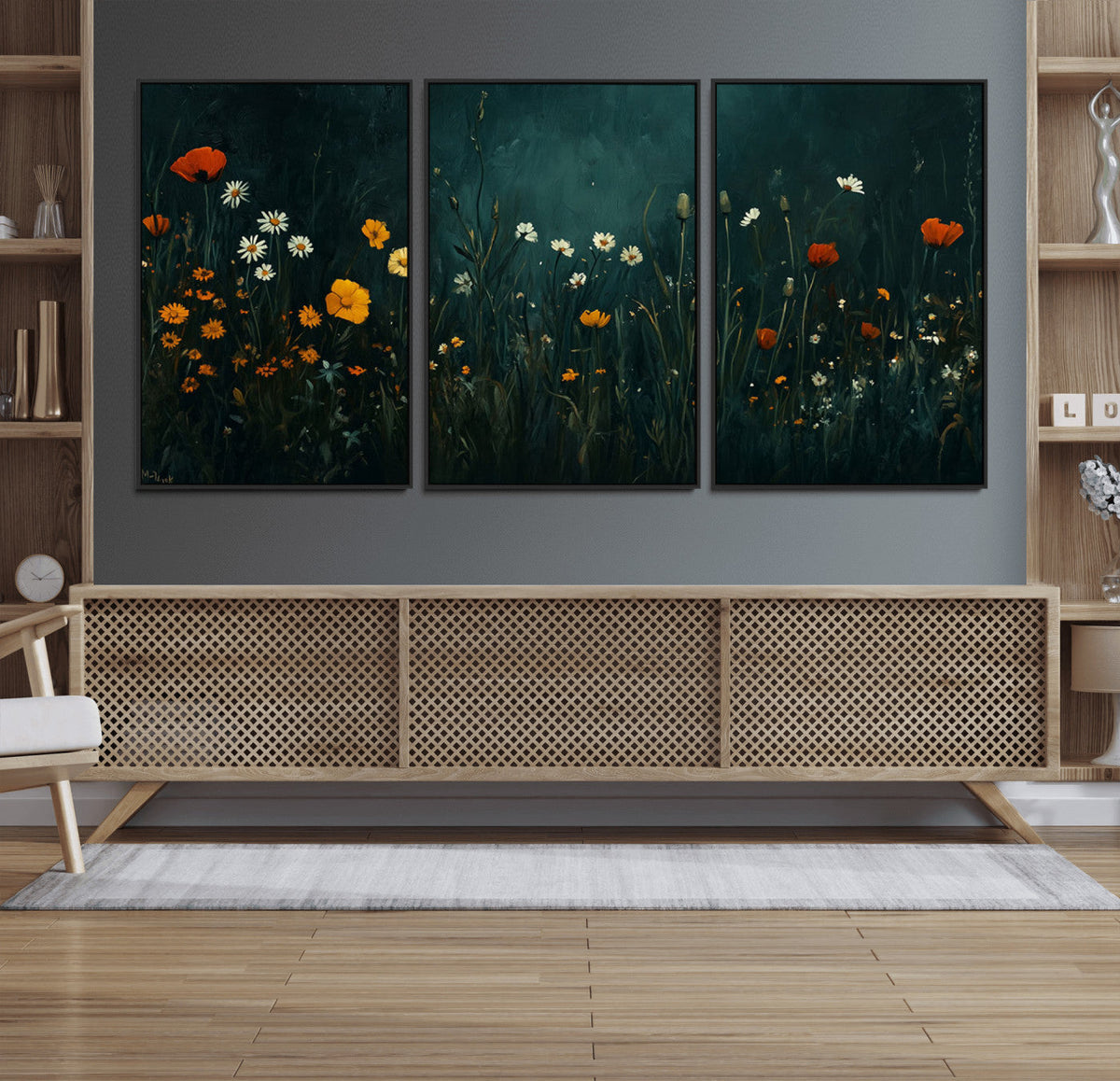 Framed Wildflower Field Wall Art, Framed Vintage Botanical