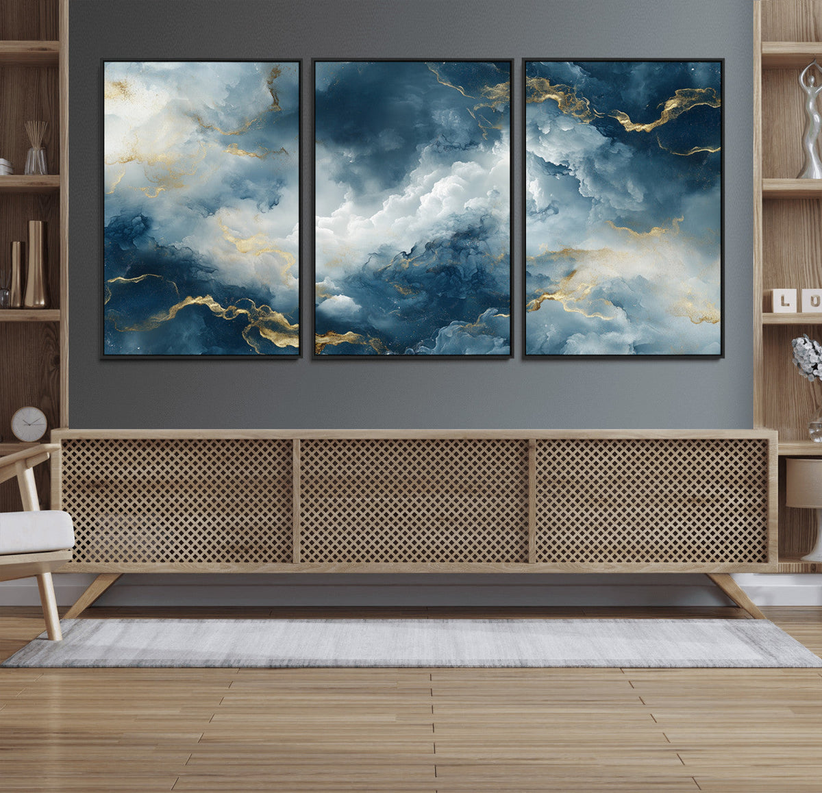 Large Abstract Print - Luxe Blue and Gold Abstract Canvas
