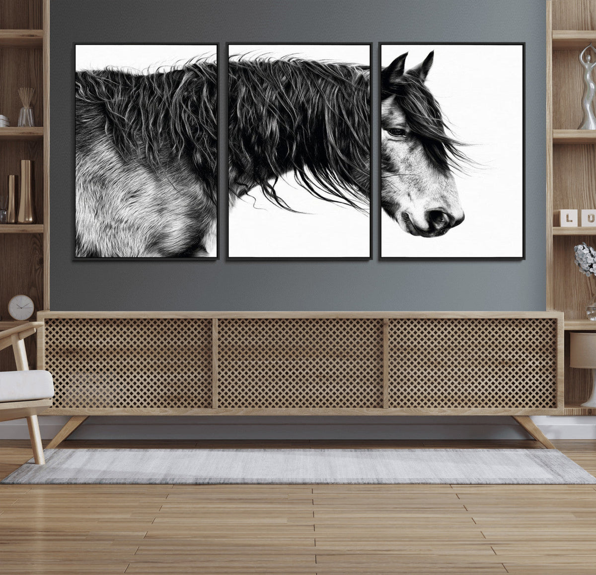 Black Horse Wall Art Canvas Print – Elegant Farmhouse Decor