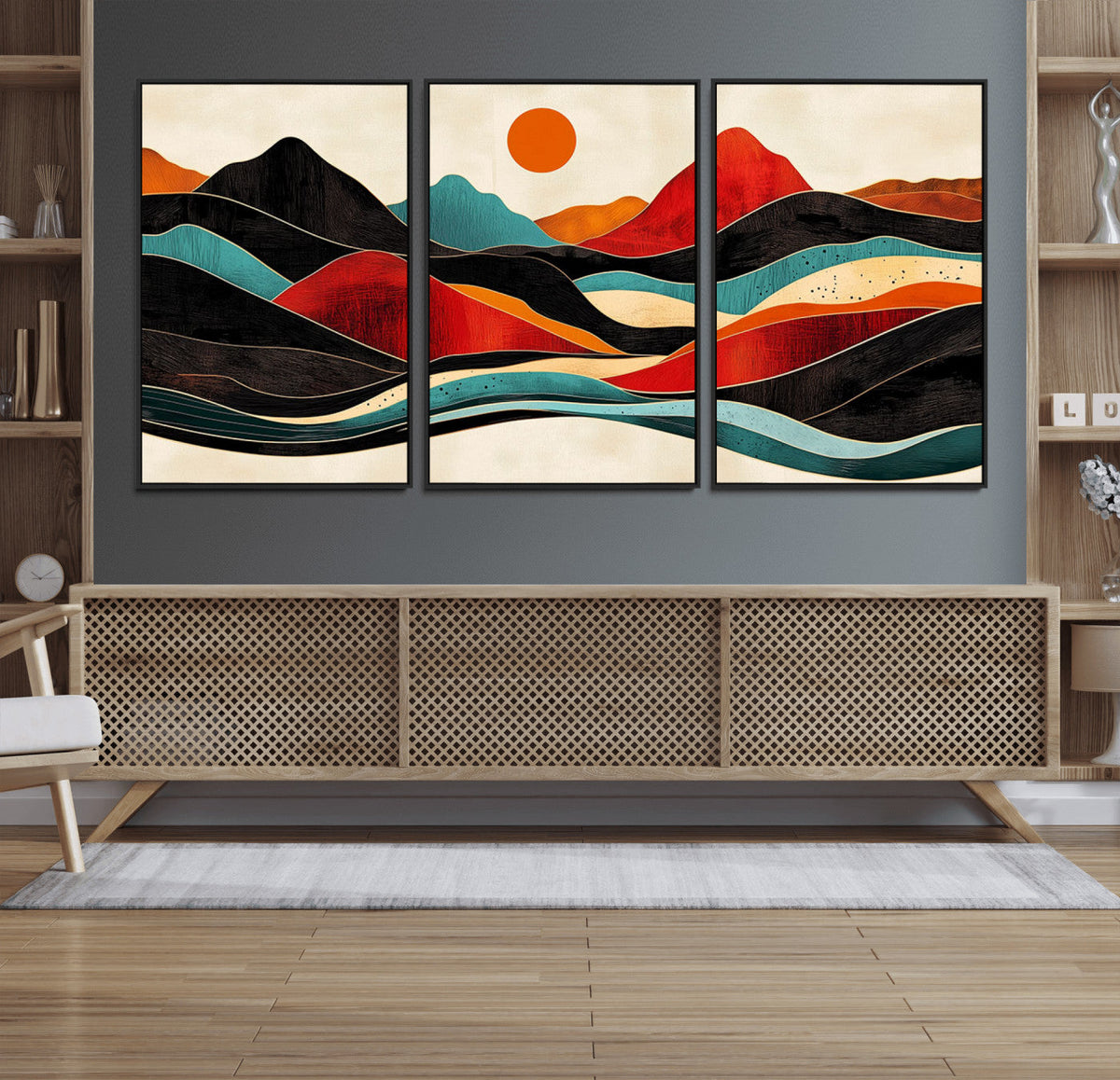 Western Wall Decor - Large Triptych Mountain Canvas - Boho